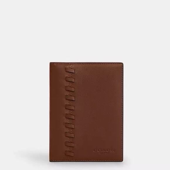 NWT COACH CBE02 Passport Card Case Whipstitch Leather Wallet Gunmetal/Saddle - Picture 5 of 7